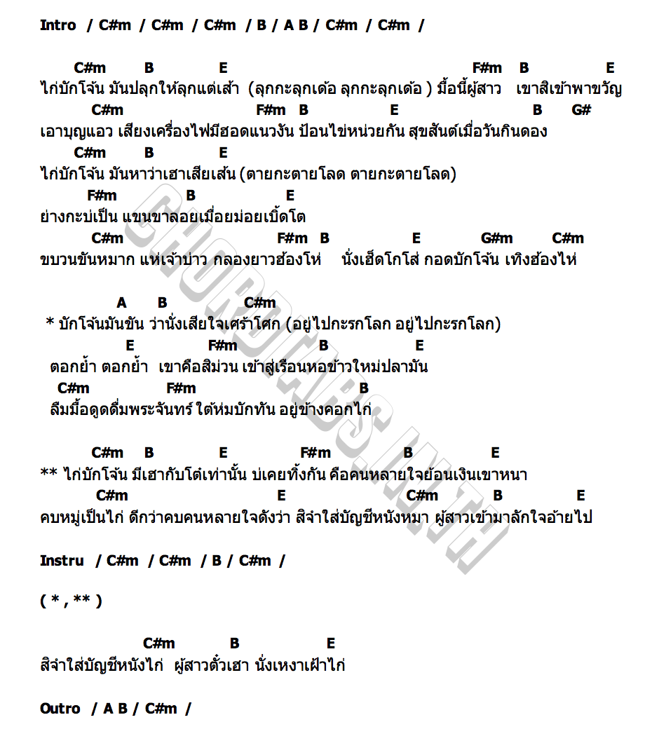 คอร์ด ไก่บักโจ้น วงไก่บักโจ้น