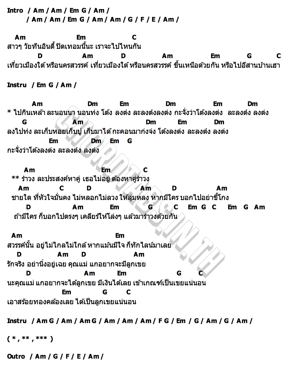คอร์ด โต้งลงต่ง ปังปอนด์ นารากร