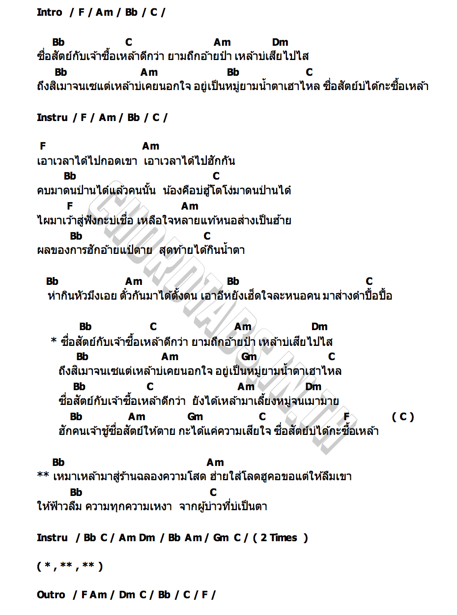 คอร์ด ซื่อสัตย์กับเจ้า ซื้อเหล้าดีกว่า กวาง ดวงฤทัย