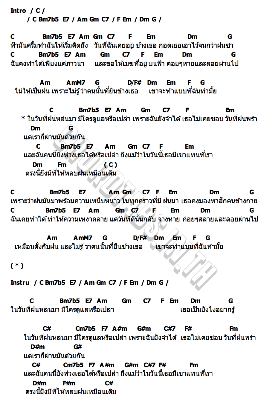 คอร์ด เธอไม่ชอบฝน Dome Jaruwat
