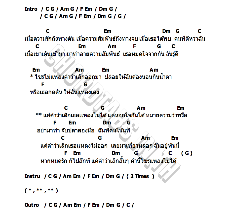 คอร์ด แค่คำว่าเลิกเธอแหลงไม่ได้ อะตอม