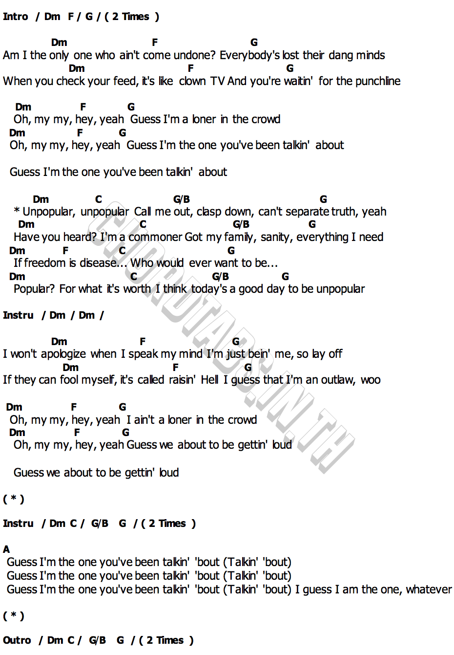 คอร์ด Unpopular Skillet