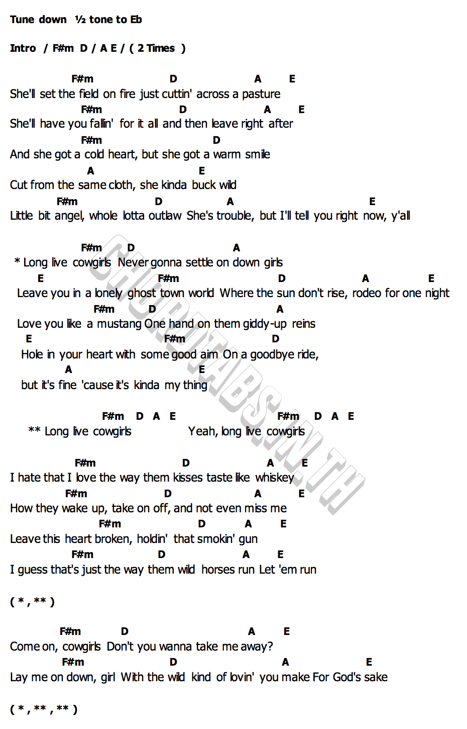 คอร์ด Cowgirls Morgan Wallen