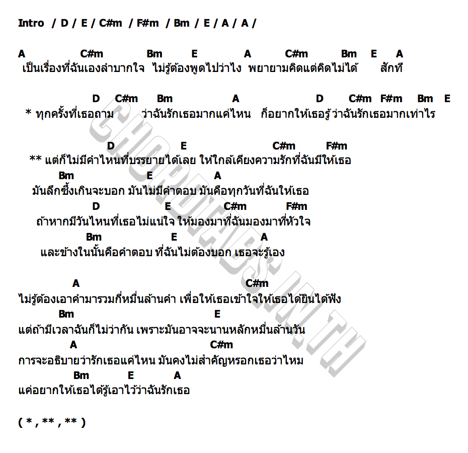 คอร์ด ถ้าถามว่ารักแค่ไหน p n v