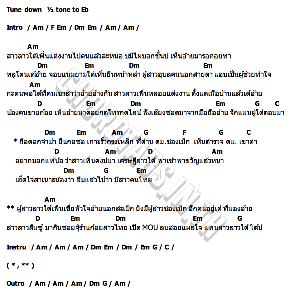 คอร์ด น้ำใจสาวช่องเม็ก ต่าย อรทัย