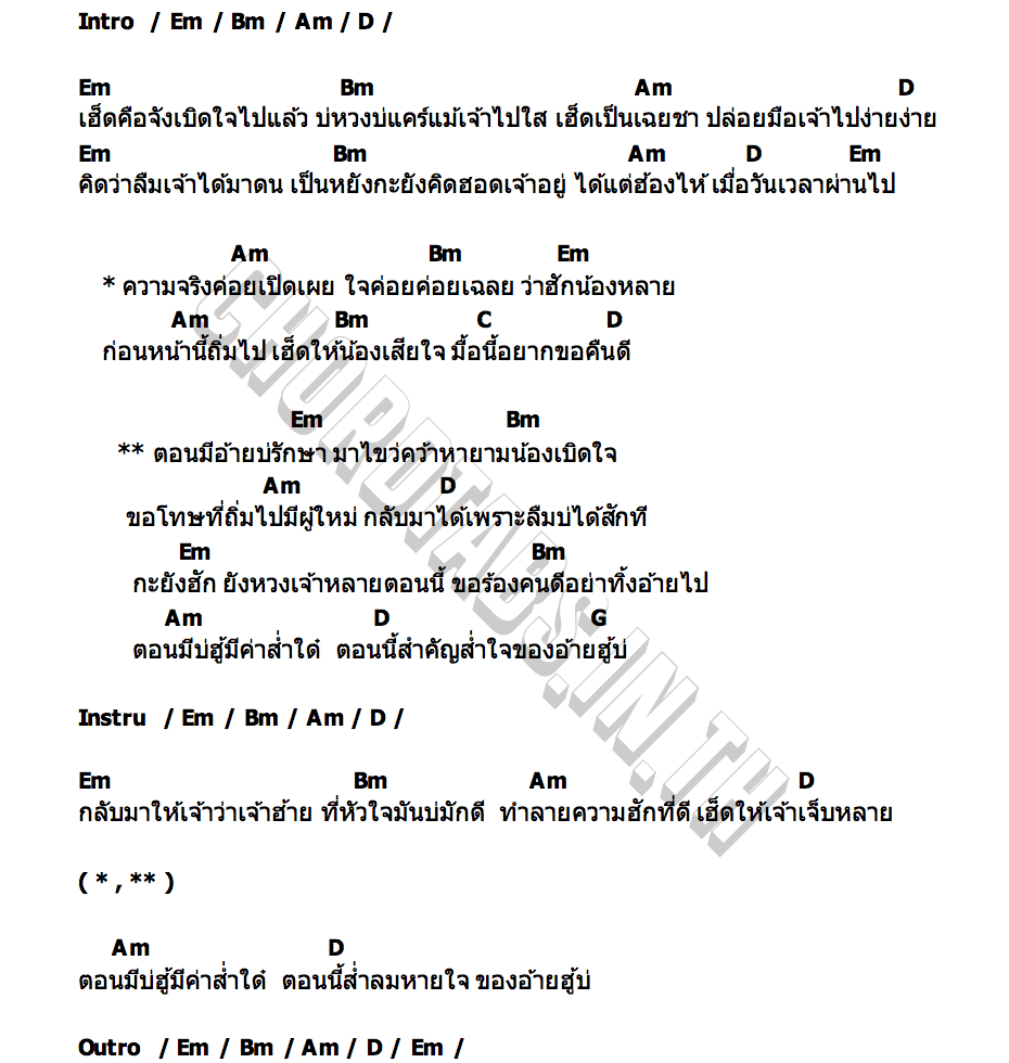 คอร์ด มาฮักตอนนี้สิทันบ่ แสน นากา