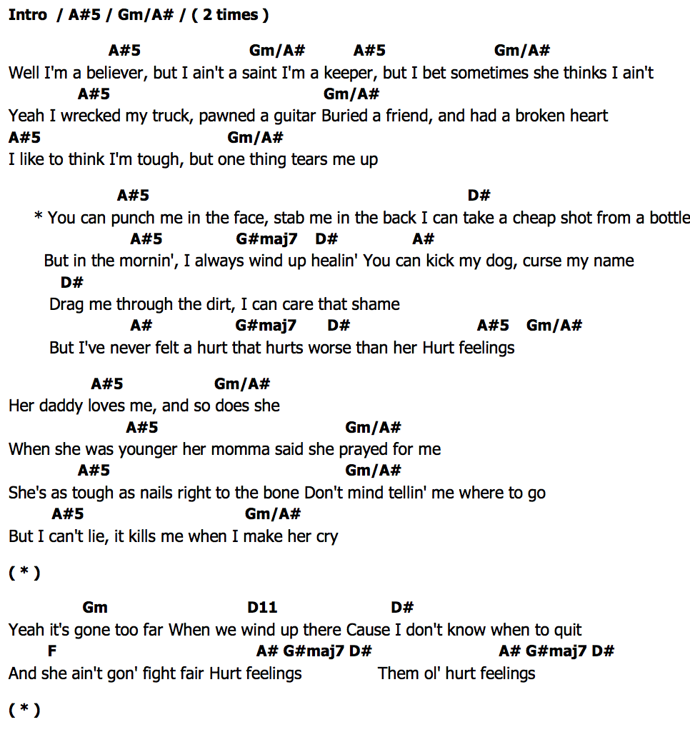 คอร์ด Hurt Feelings Larry Fleet