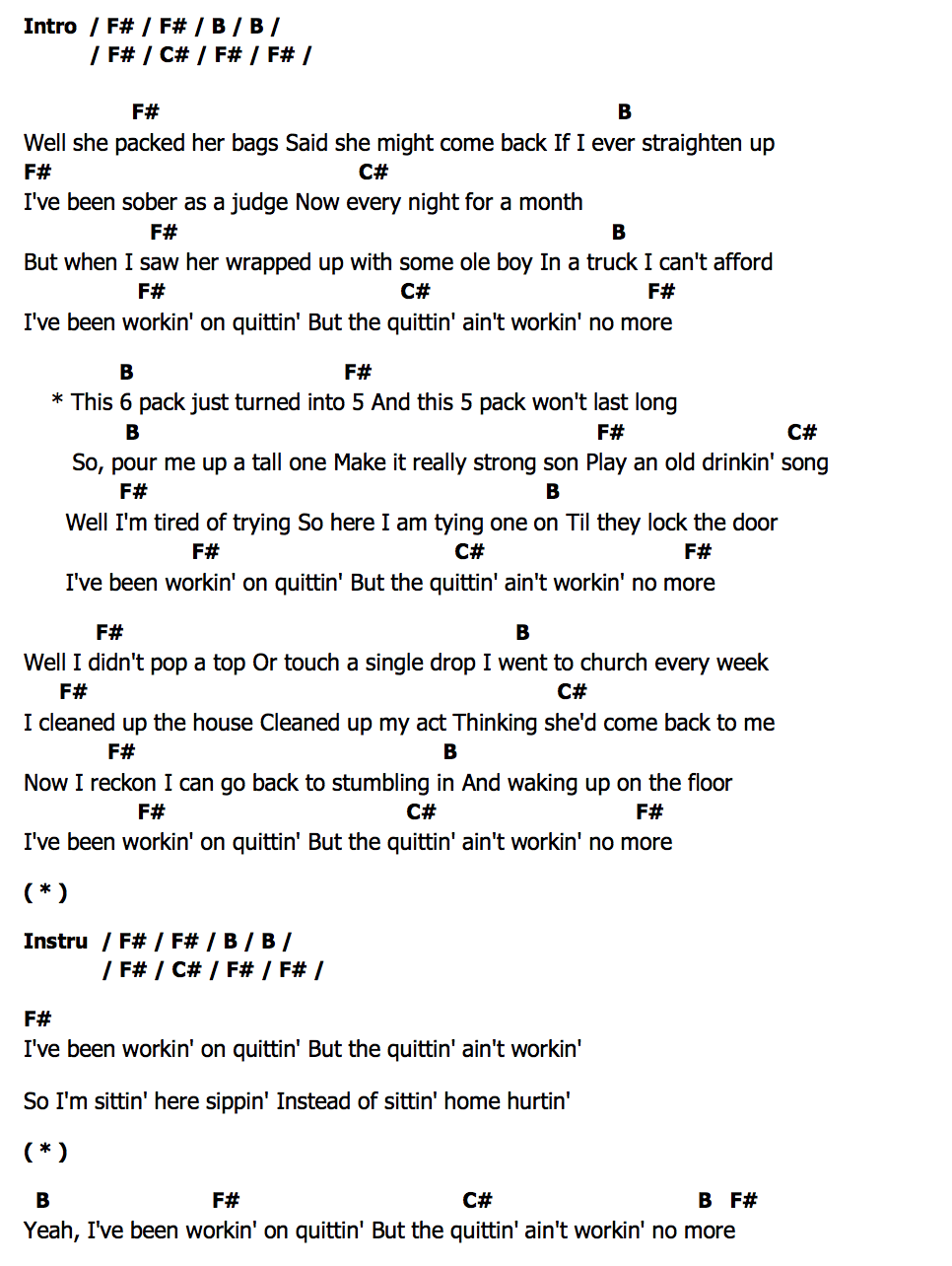 คอร์ด Quittin  Ain t Workin Larry Fleet
