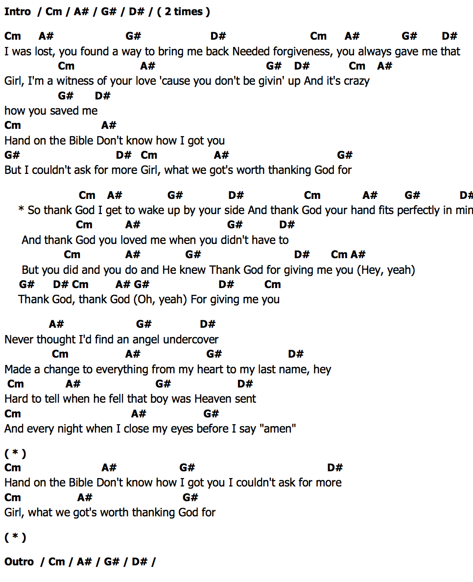 คอร์ด Thank God Kane Brown & Katelyn Brown