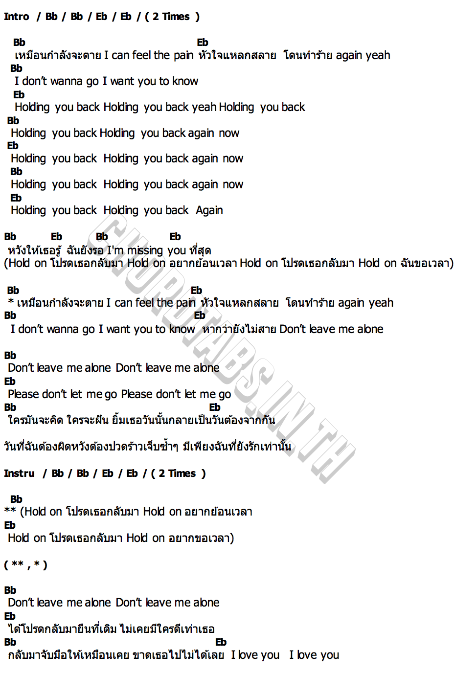 คอร์ด Hold On (I can feel the pain) Maimhon