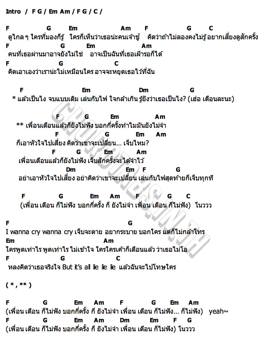 คอร์ด เพื่อนเตือนแล้ว ( Ignore ) JustmineNika ( JMNK )