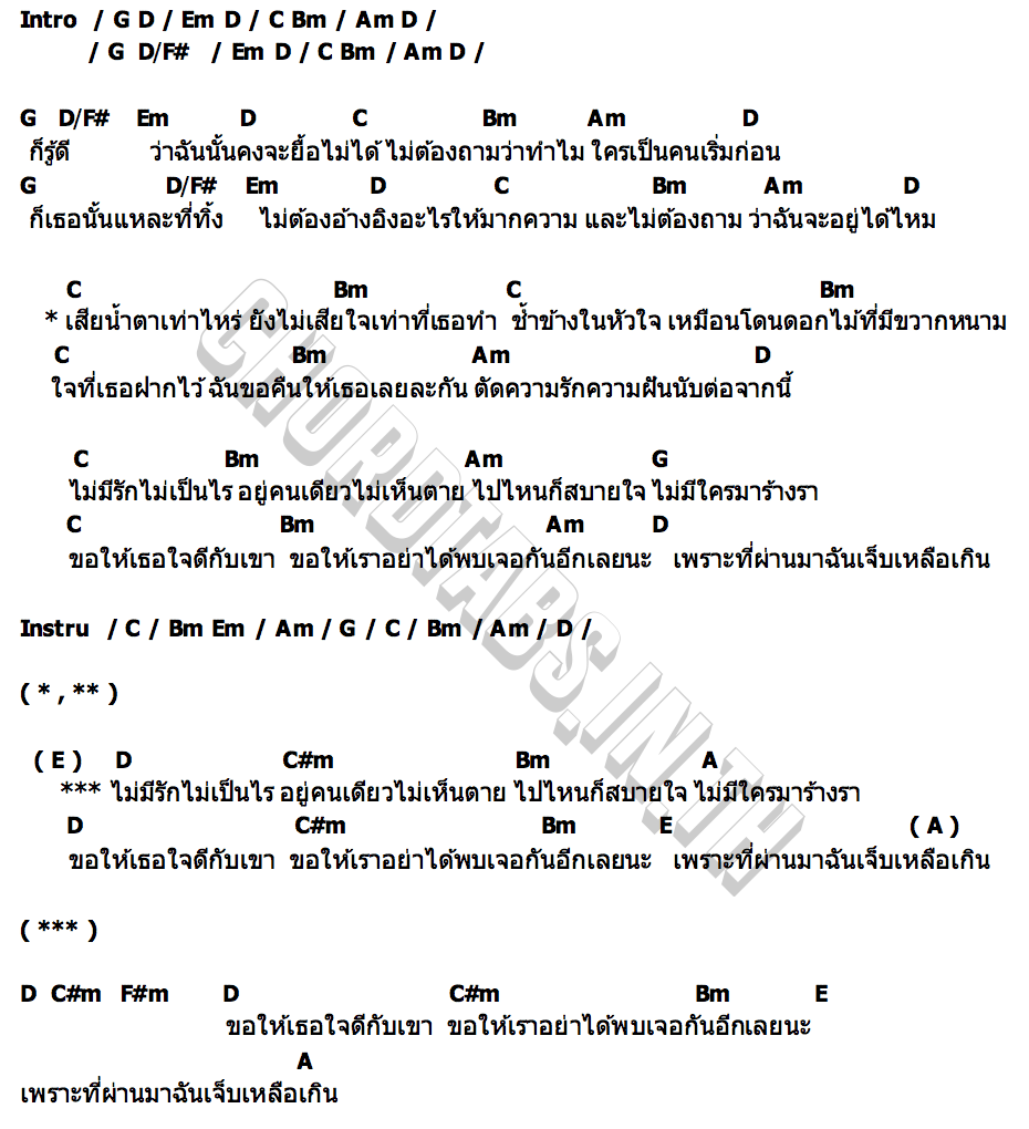คอร์ด อยู่คนเดียว ไม่เห็นตาย เฉาก๊วย จีสอง