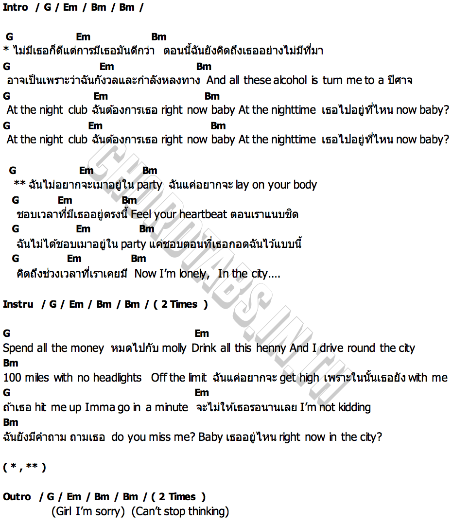 คอร์ด Lonely In The City PUN