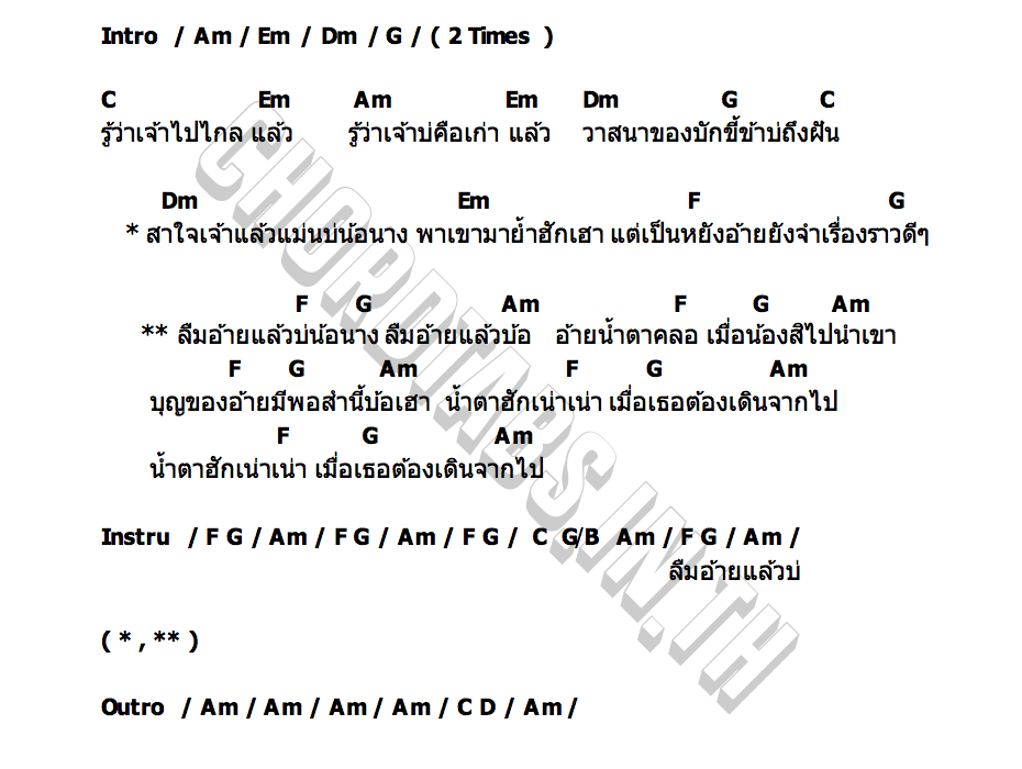 คอร์ด ลืมอ้ายแล้วบ่ เจมส์ จิรายุทธ