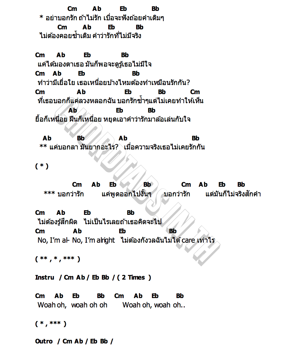 คอร์ด อย่าบอกรัก..ถ้าไม่รัก (Shut Up) underclover