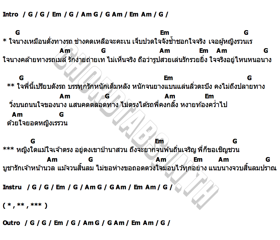 คอร์ด ใจนางเหมือนทางรถ อ๊อด โฟร์เอส