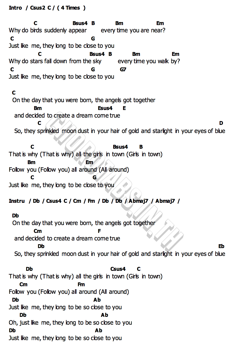 คอร์ด Close To You Lady Gaga