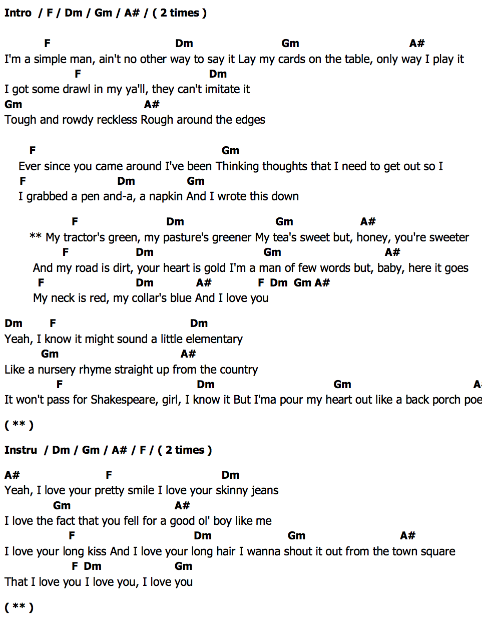 คอร์ด Redneck Love Song Morgan Wallen