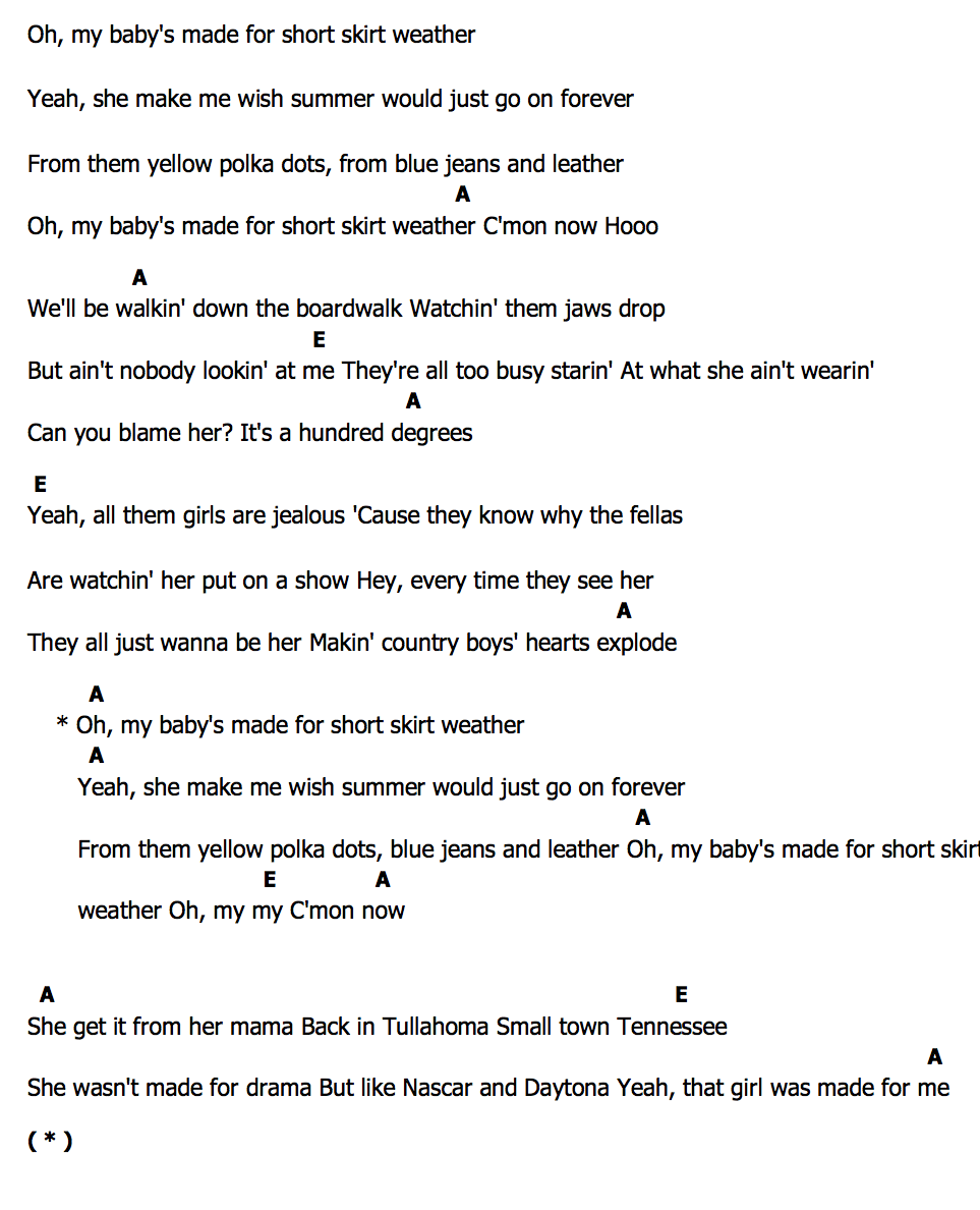 คอร์ด Short Skirt Weather Kane Brown