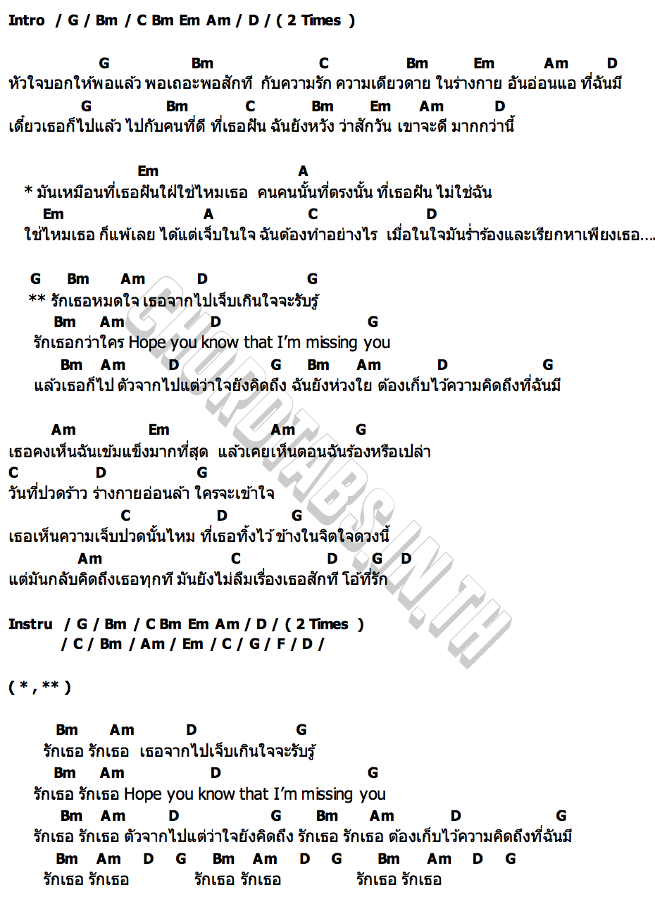 คอร์ด หัวใจบอกให้พอ อินไท