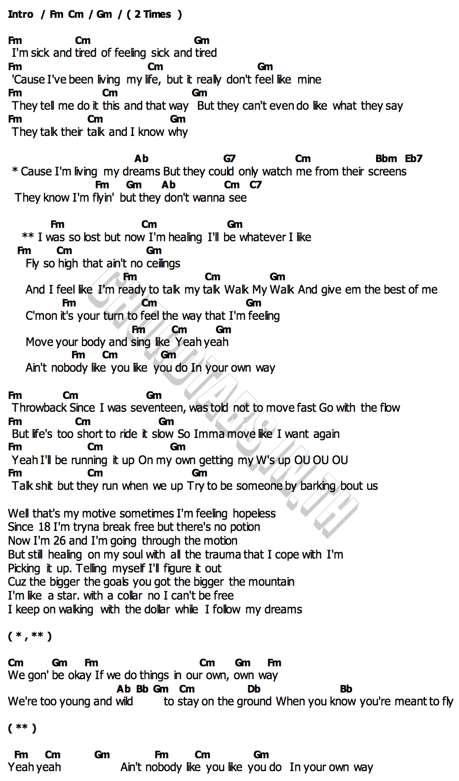 คอร์ด Walk My Walk Fyeqoodgurl