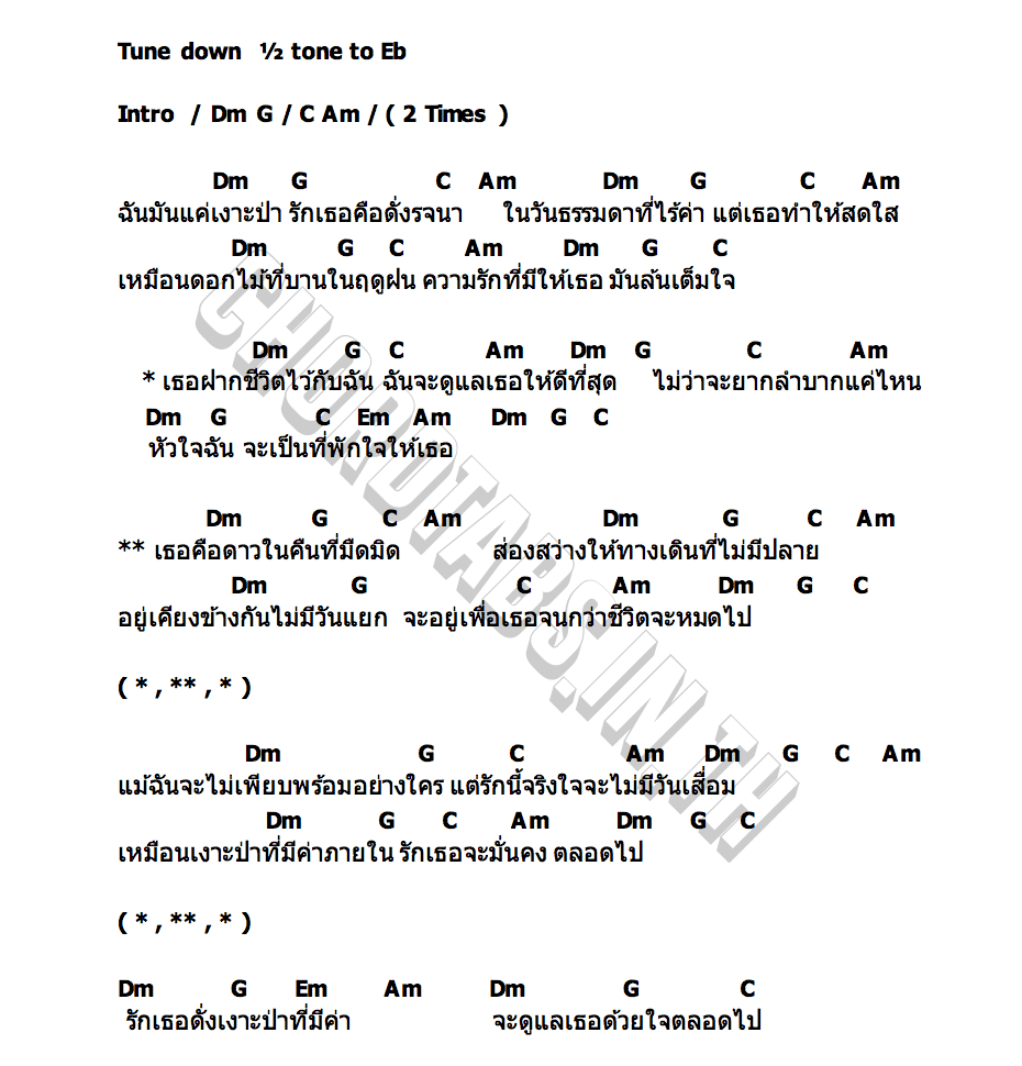 คอร์ด เงาะป่าที่รักเธอรจนา ปลายนามิวสิค