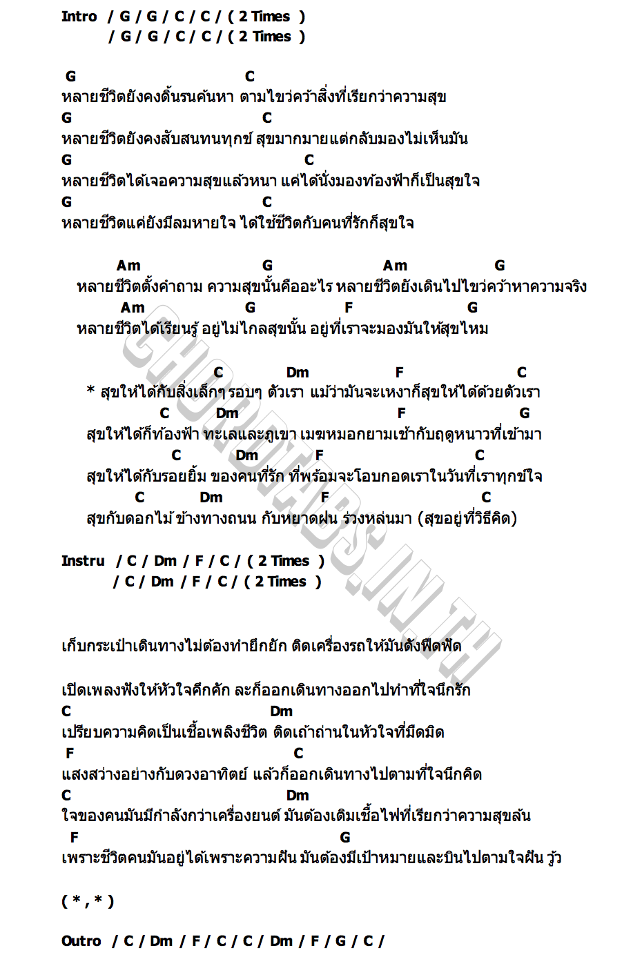 คอร์ด หาความสุข วงสวัสดี
