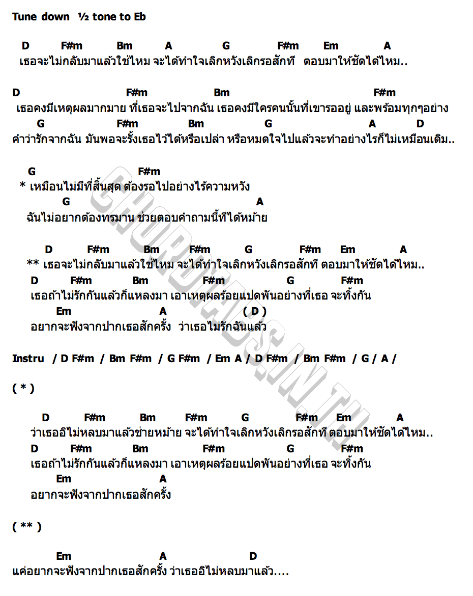 คอร์ด ไม่กลับมาแล้วใช่ไหม วงเปิด