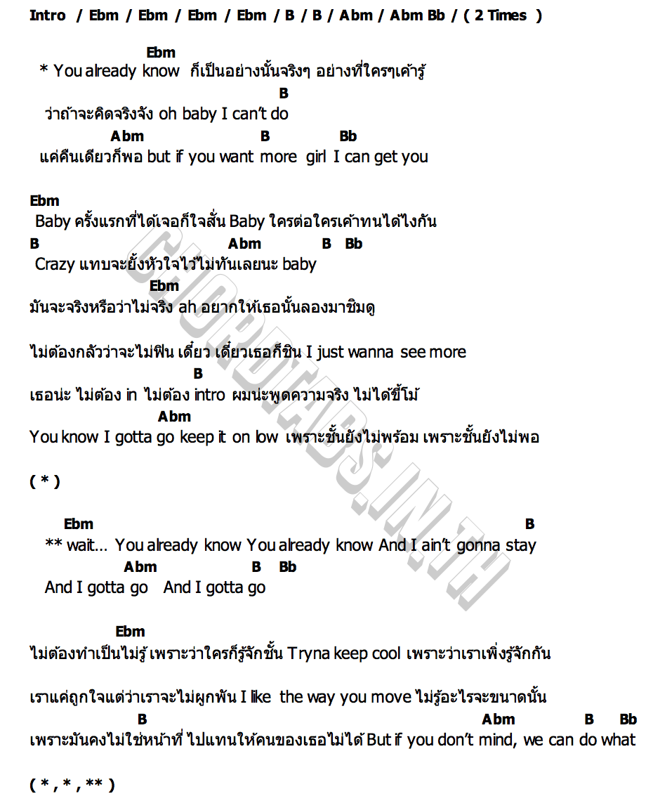 คอร์ด YOU ALREADY KNOW TIMETHAI