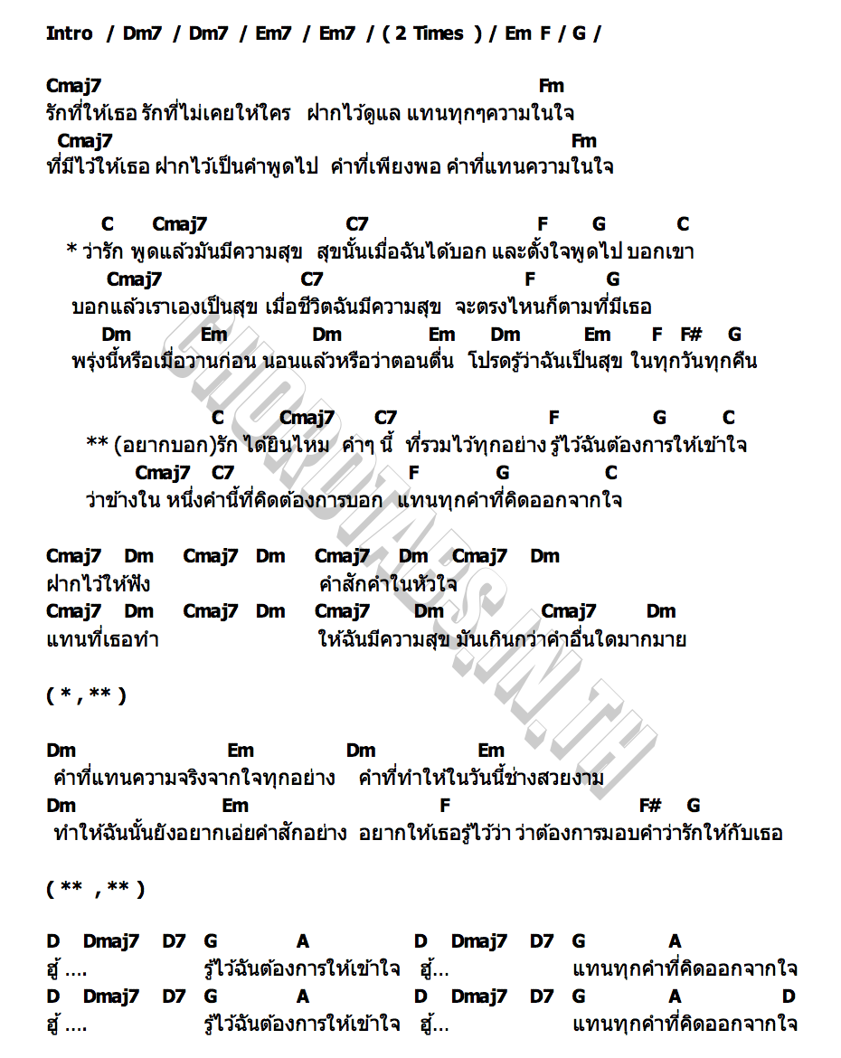คอร์ด คำที่เป็นสุข ปลานิลเต็มบ้าน