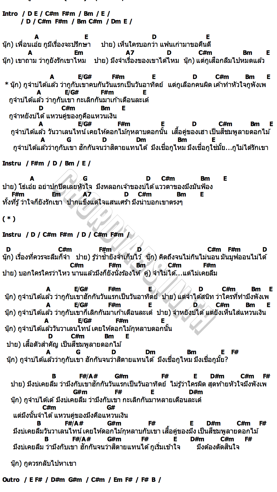 คอร์ด เพื่อน...กูลืมเขาเเล้ว นุ๊ก ธนดล  ป๊ายปาย โอริโอ้