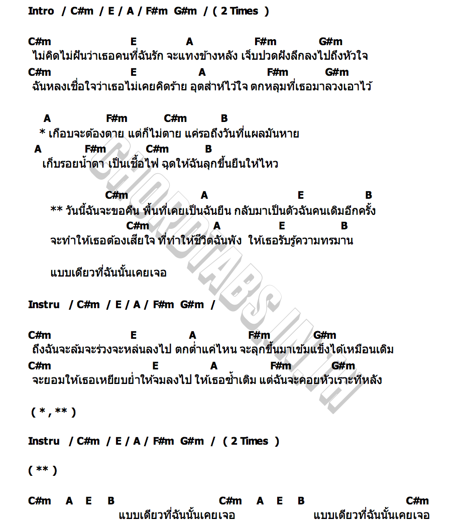 คอร์ด วันนี้ฉันจะขอคืน KNOMJEAN
