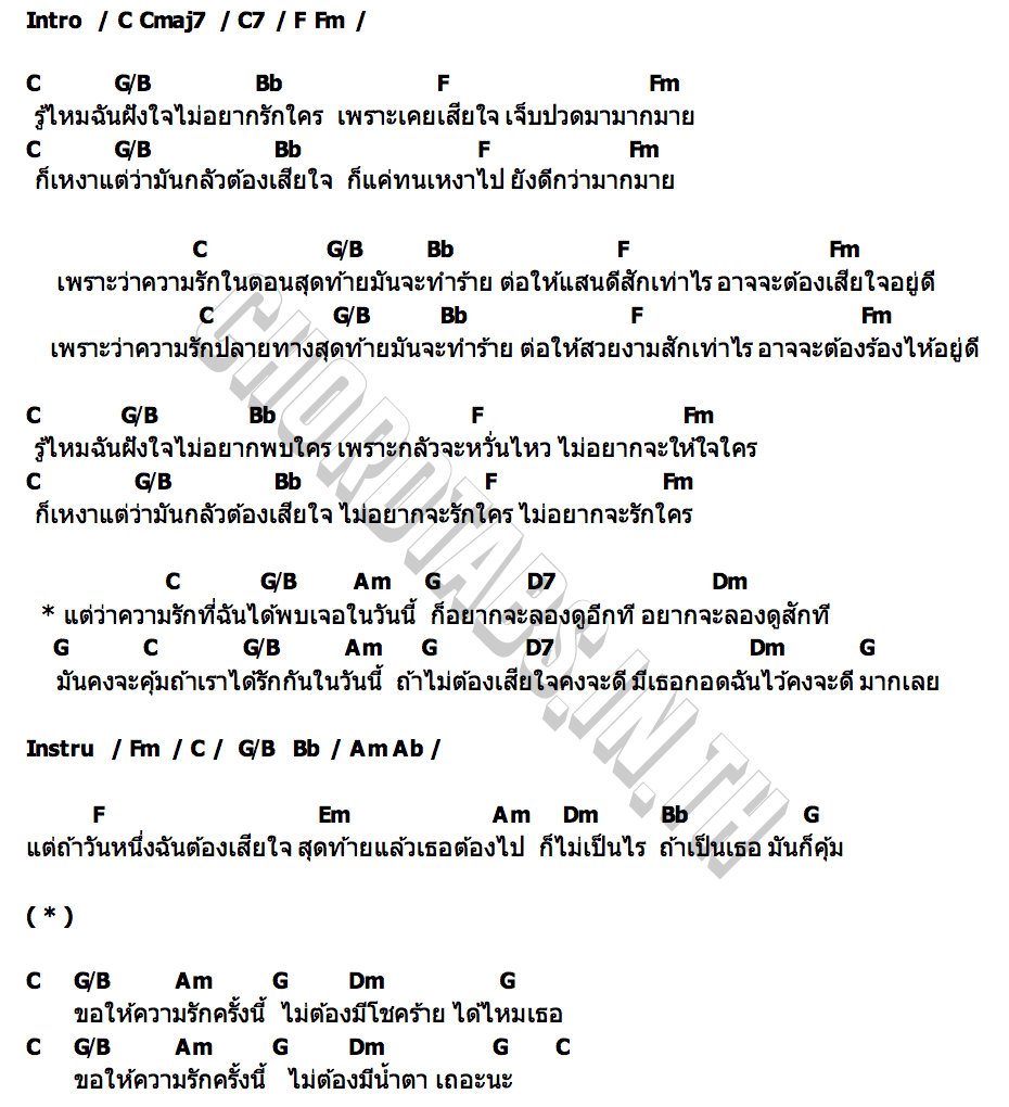 คอร์ด ขอให้รักนี้ไม่มีโชคร้าย Spoonfulz