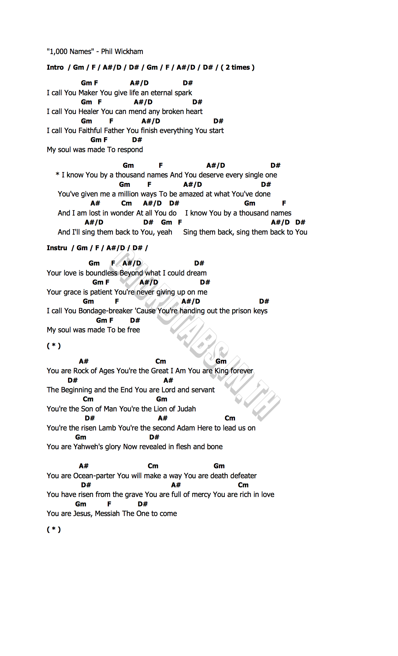 คอร์ด 1 000 Names Phil Wickham