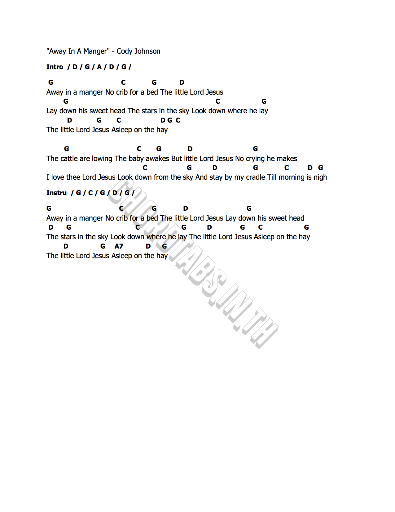 คอร์ด Away In A Manger Cody Johnson