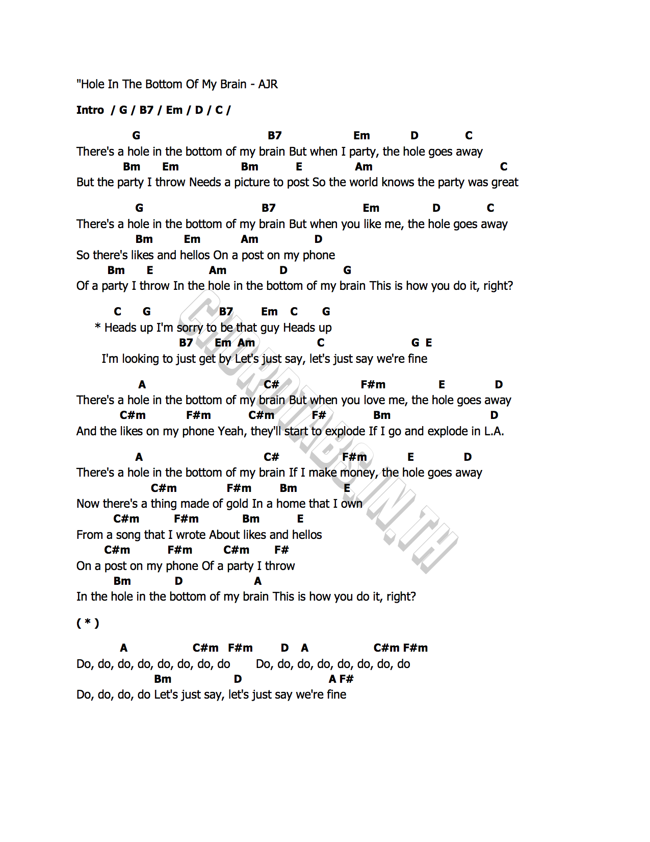คอร์ด Hole In The Bottom Of My Brain AJR