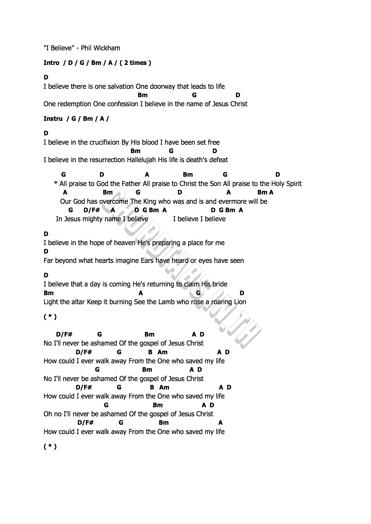 คอร์ด I Believe Phil Wickham