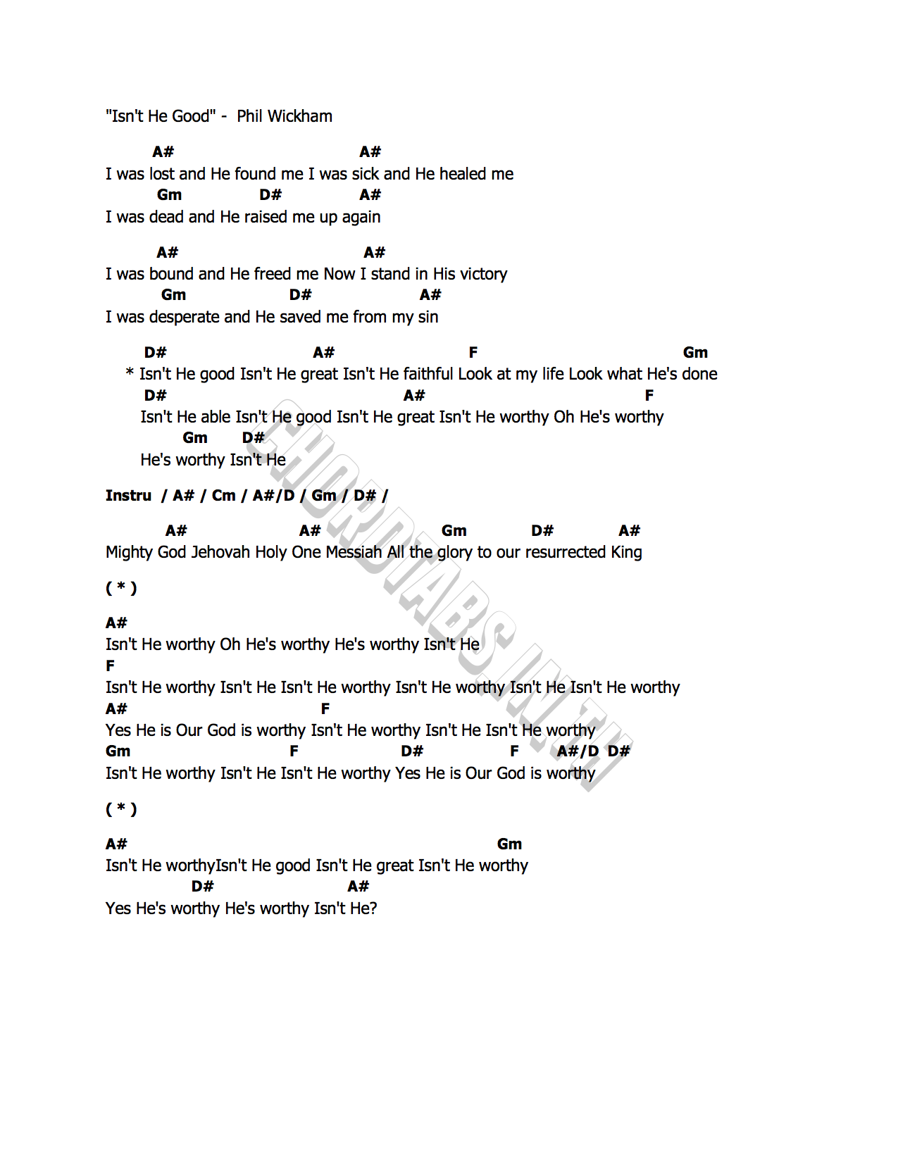 คอร์ด Isn t He Good Phil Wickham