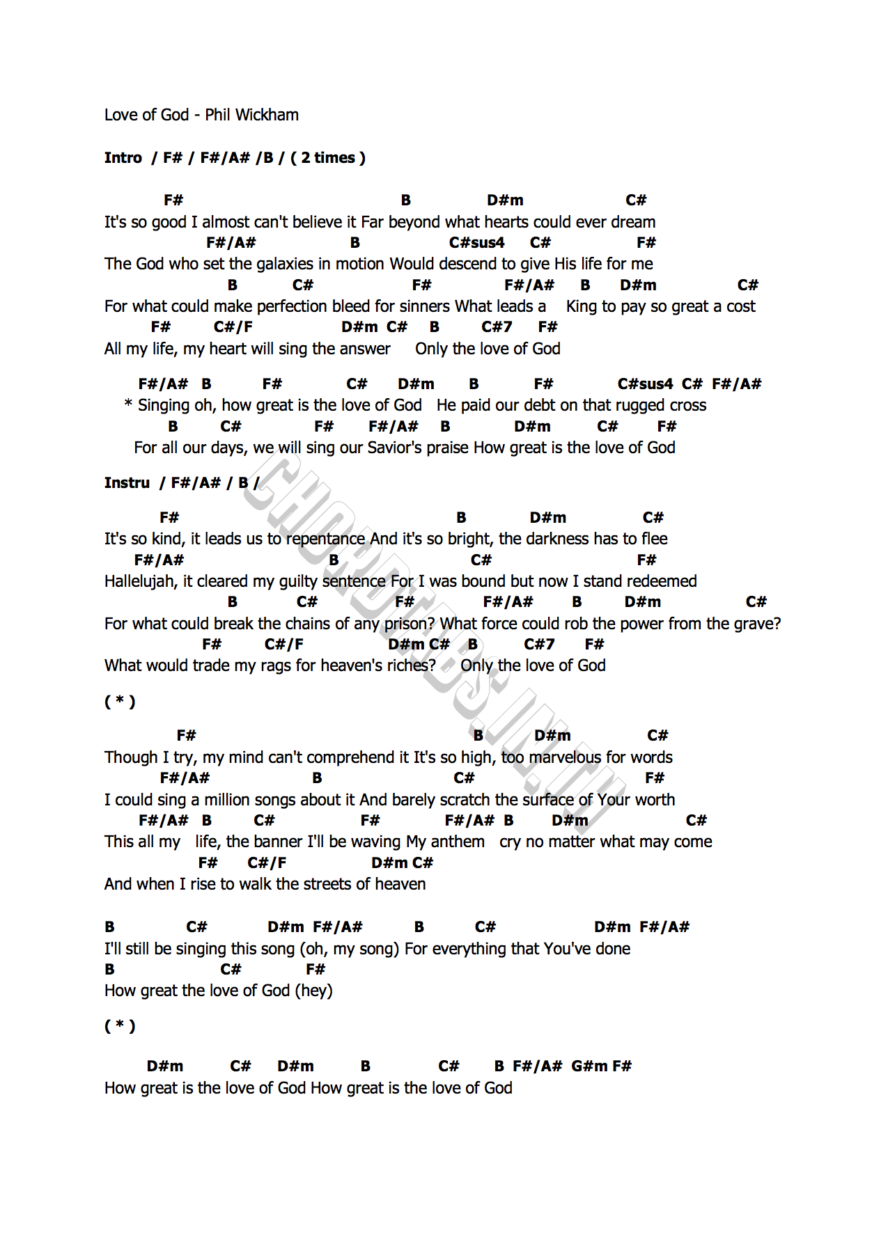 คอร์ด Love of God Phil Wickham