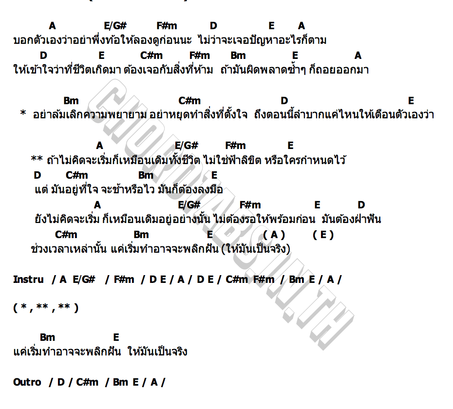 คอร์ด ถ้าไม่คิดจะเริ่ม (เหมือนเดิมทั้งชีวิต) ทราย ศิวพร