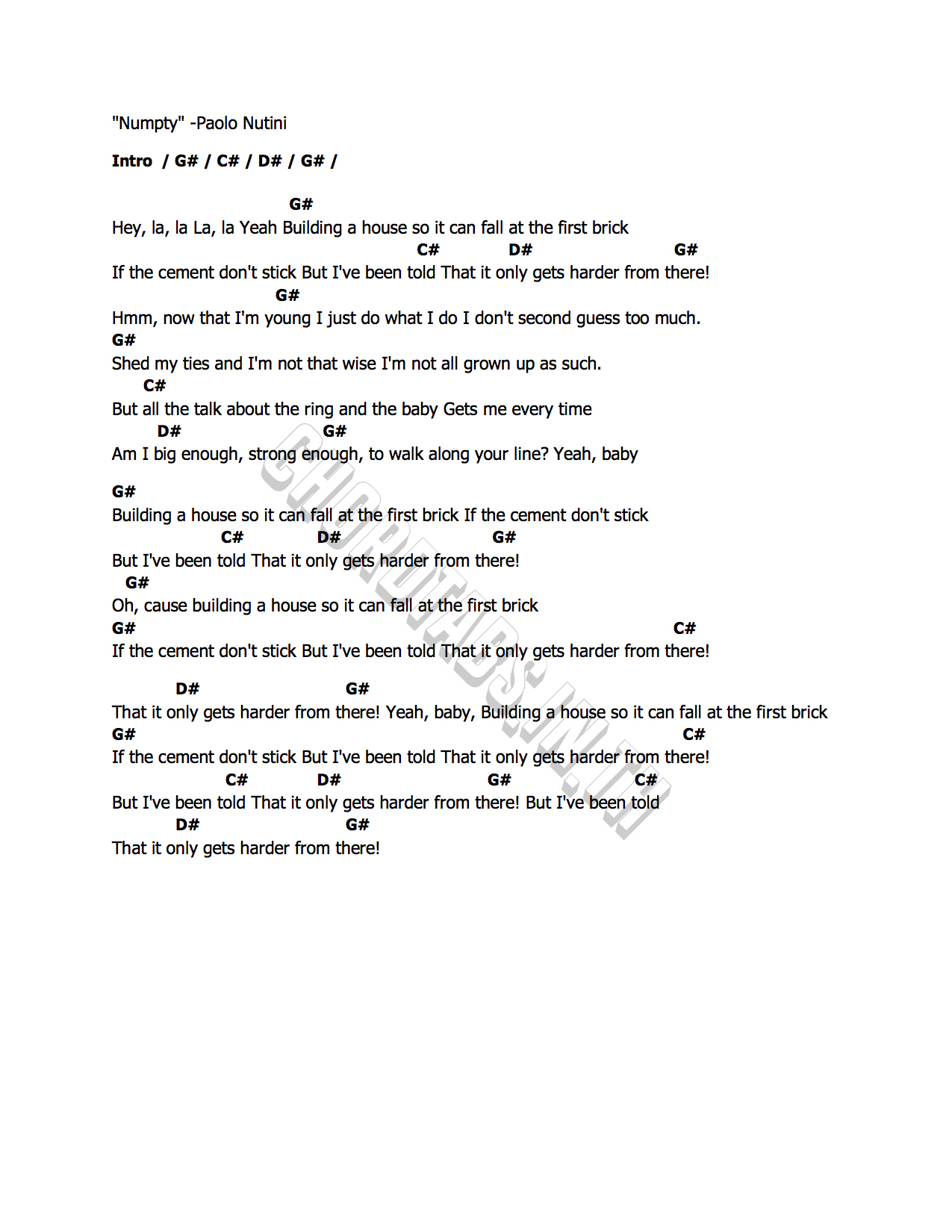 คอร์ด Numpty Paolo Nutini