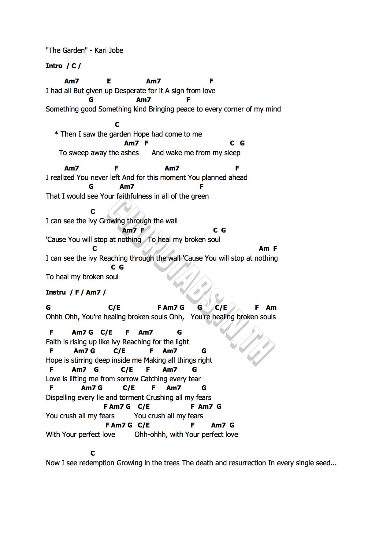 คอร์ด The Garden Kari Jobe
