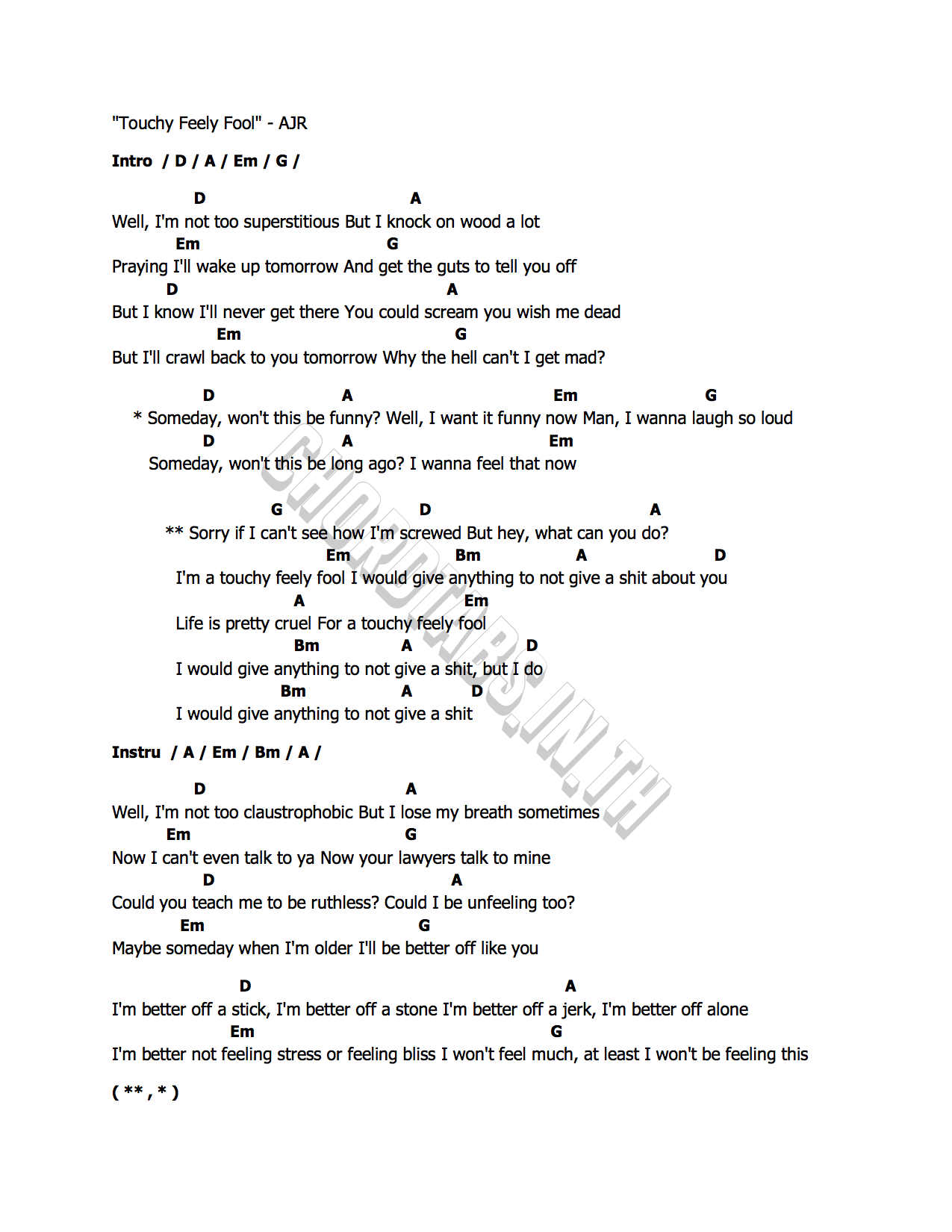 คอร์ด Touchy Feely Fool AJR