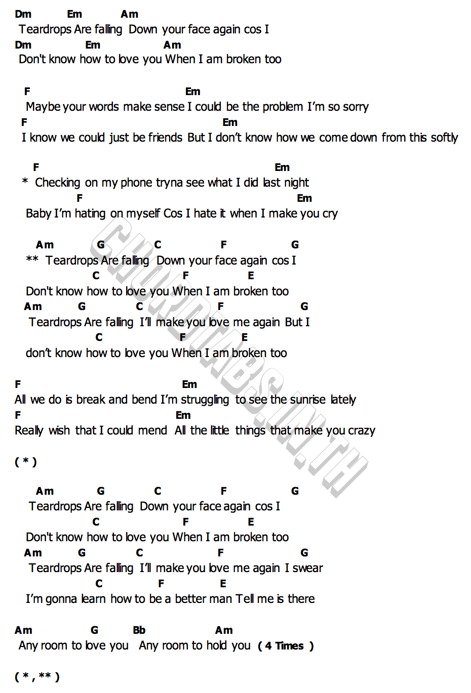 คอร์ด Teardrops Liam Payne