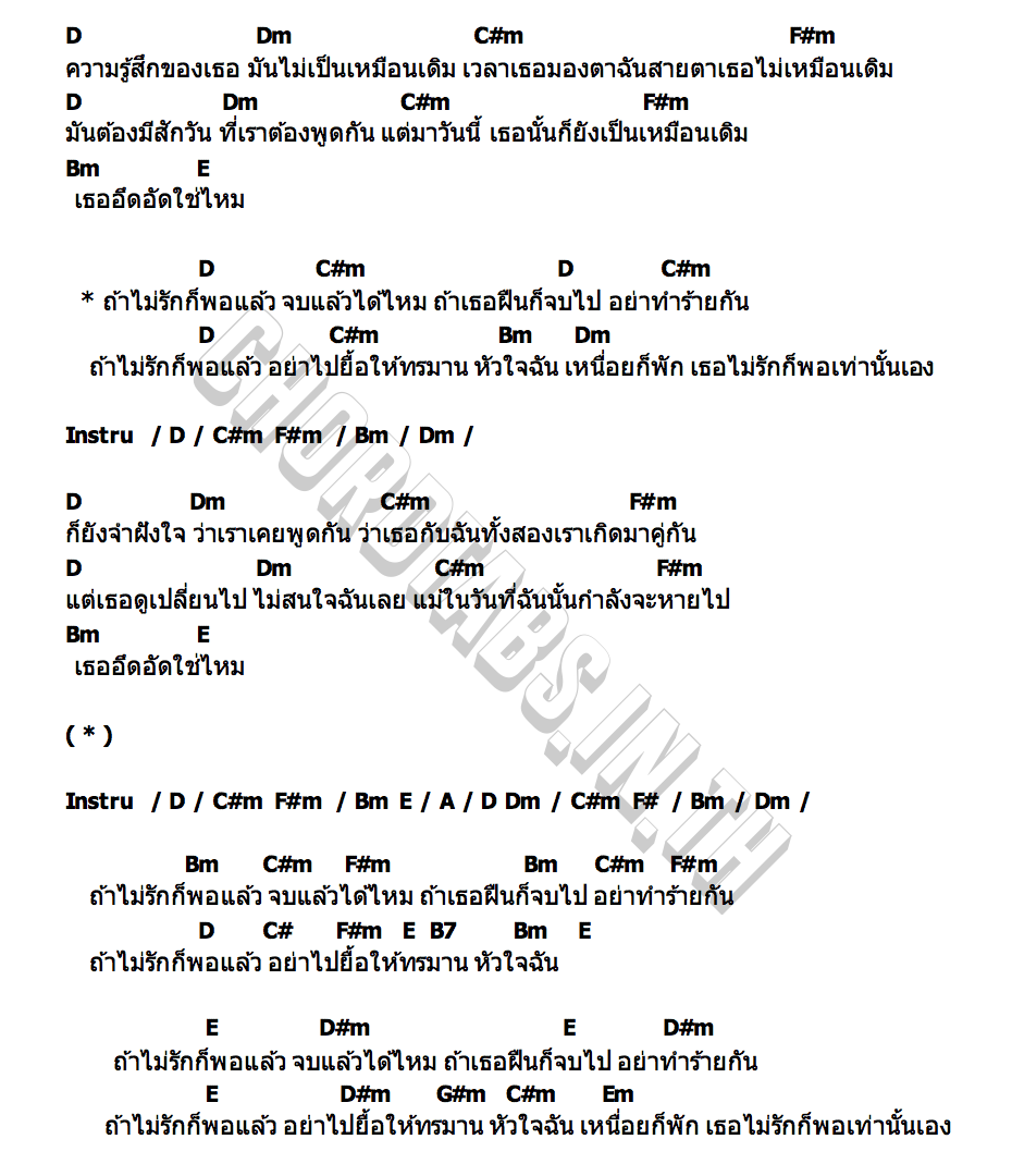 คอร์ด ถ้าไม่รักก็พอ CAT WATER
