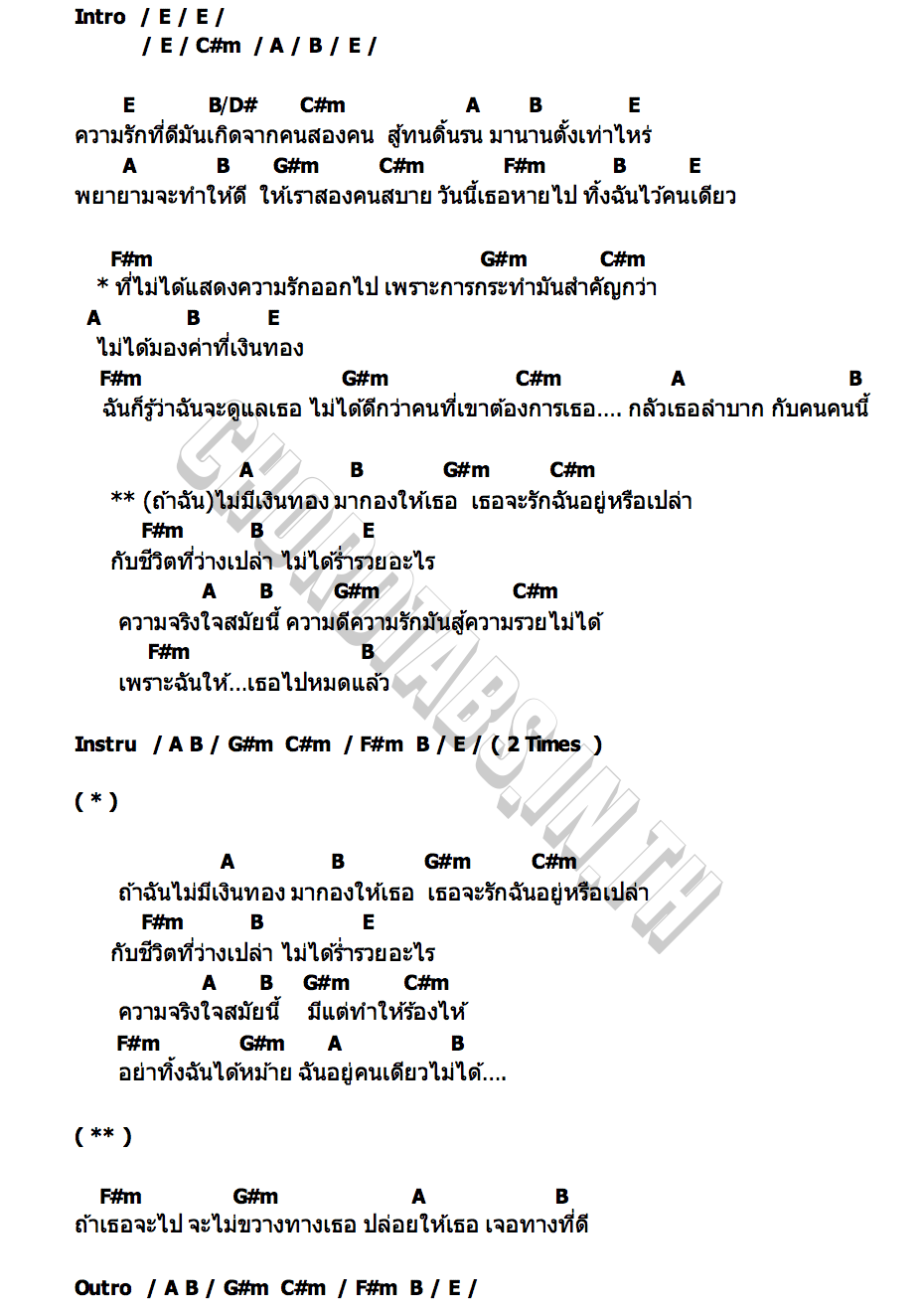 คอร์ด ไม่มีเงินทองมากองให้เธอ วงเนคไท