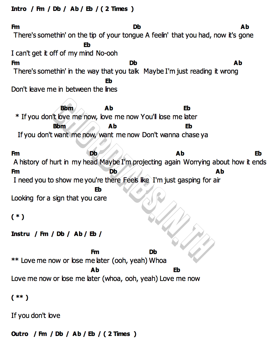คอร์ด Love Me Now or Lose Me Later Kygo  Matt Hansen