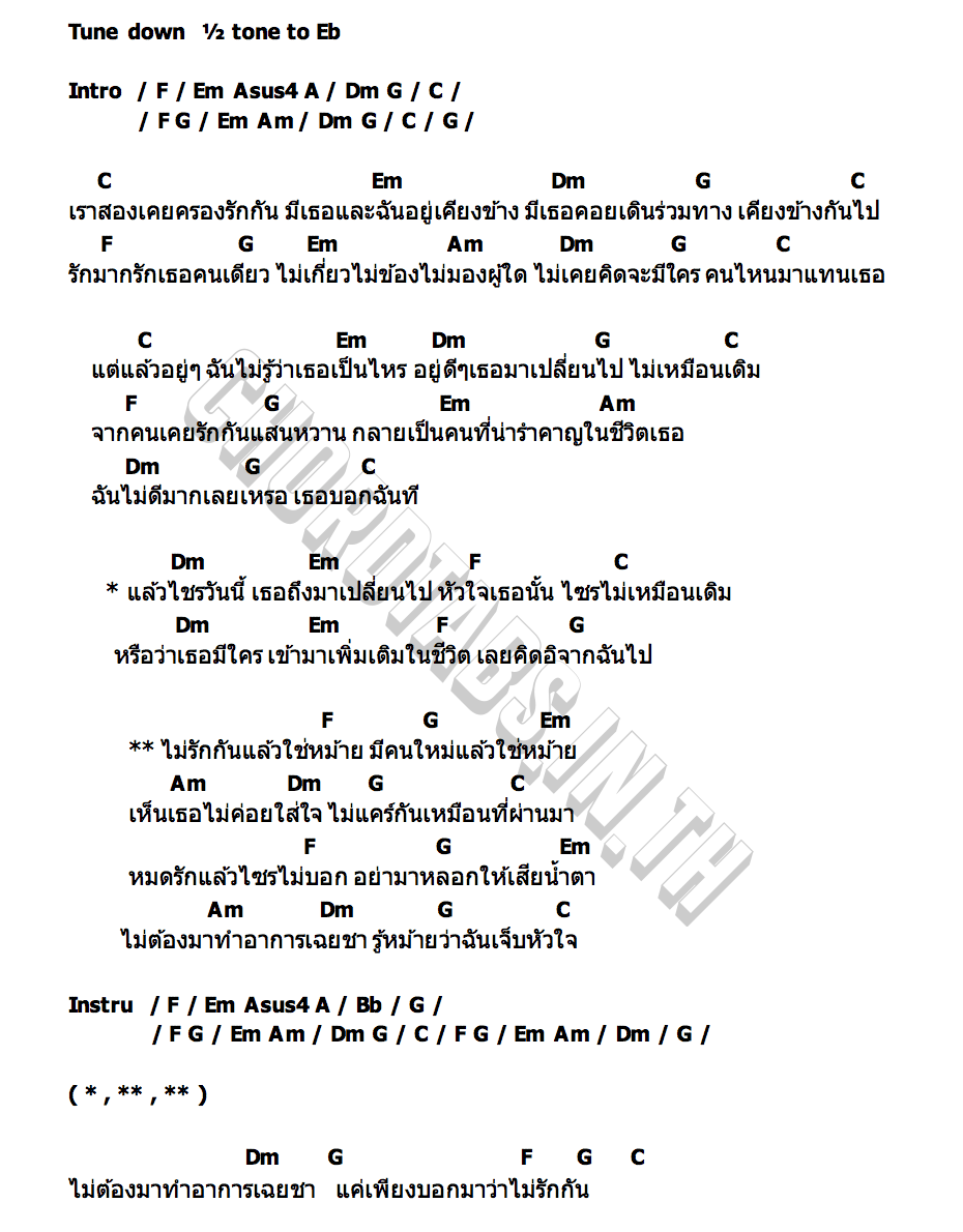 คอร์ด ไม่รักกันแล้วใช่หม้าย นู๋นุ๊ก ณกมล ปิงปองมิวสิค