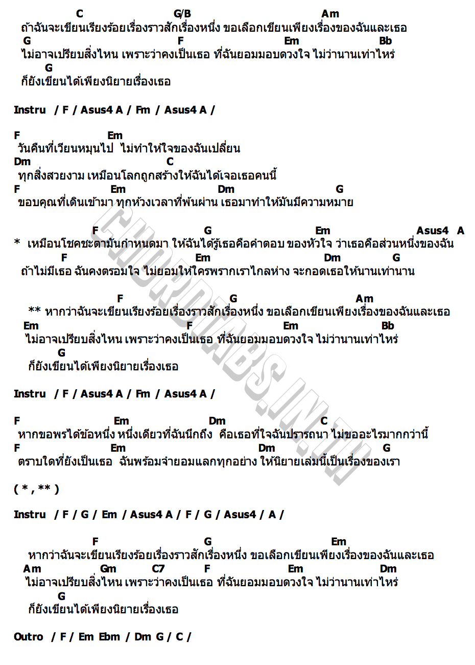 คอร์ด นิยายเรื่องเธอ (Your Story) Namtan Tipnaree