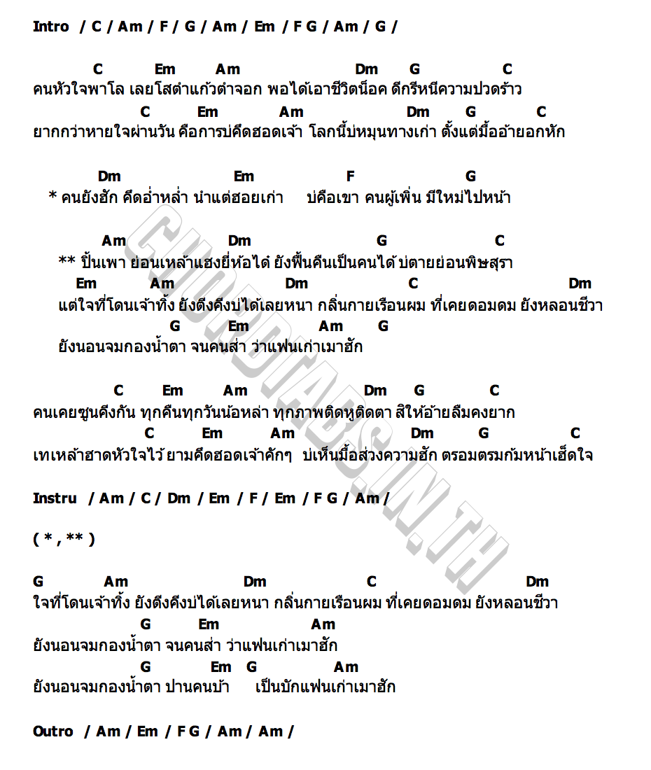 คอร์ด แฟนเก่าเมาฮัก แมน มณีวรรณ